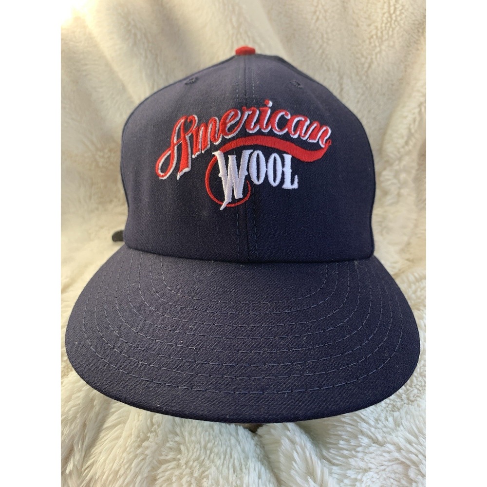 Vintage American Wool Navy Blue Made USA Green Brim Hat Leather Strap